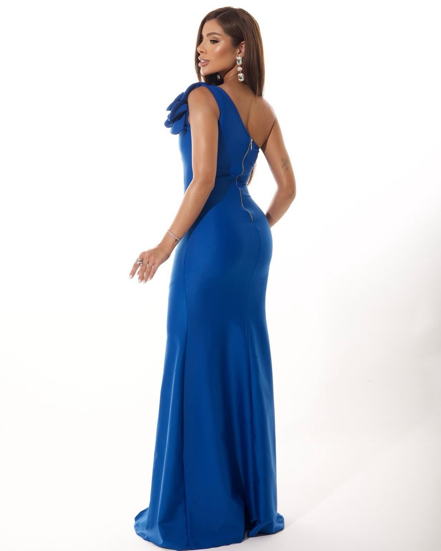 Three-Dimensional Floral Solid Color Dress