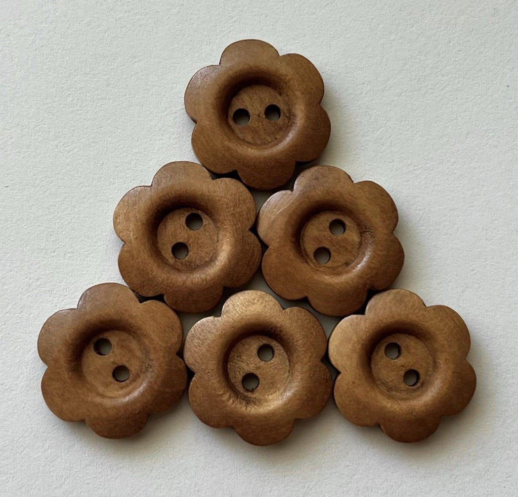 Rustic Brown Flower Wooden Buttons, 20mm Sewing Supplies